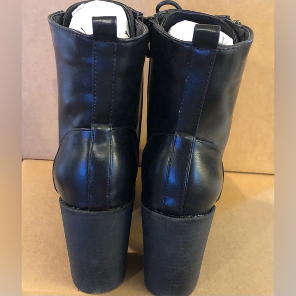 Women's Chunky Heel Booties Lace Up Round Toe Platform Ankle Boots Size 8 - Picture 9 of 14